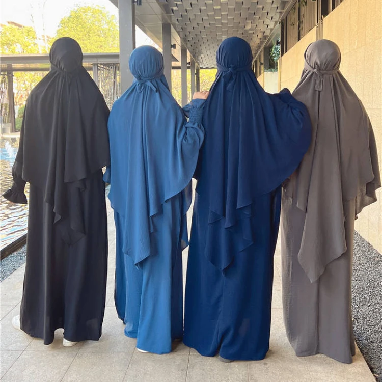 

Long Khimar and Abaya Jilbab 2 Piece Set Muslim Women Prayer Outfit Hijab Dress Ramadan Eid Islamic Clothes Dubai Turkey Burqa