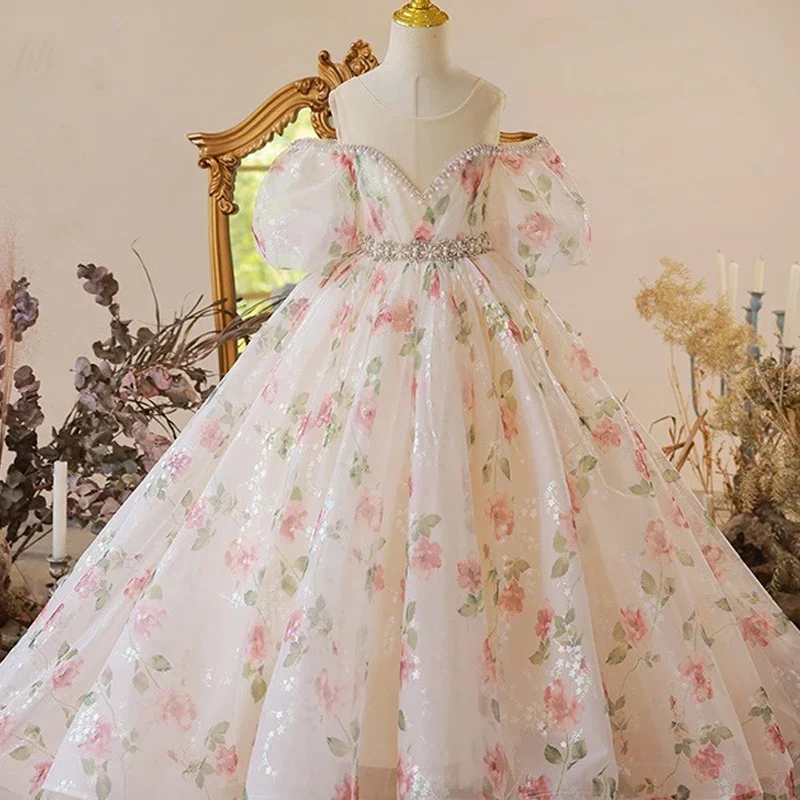 

Girls Princess Dress High-end Model Catwalk Trailing Long Skirt Senior Prom Christmas Birthday Host Children's Piano Costume