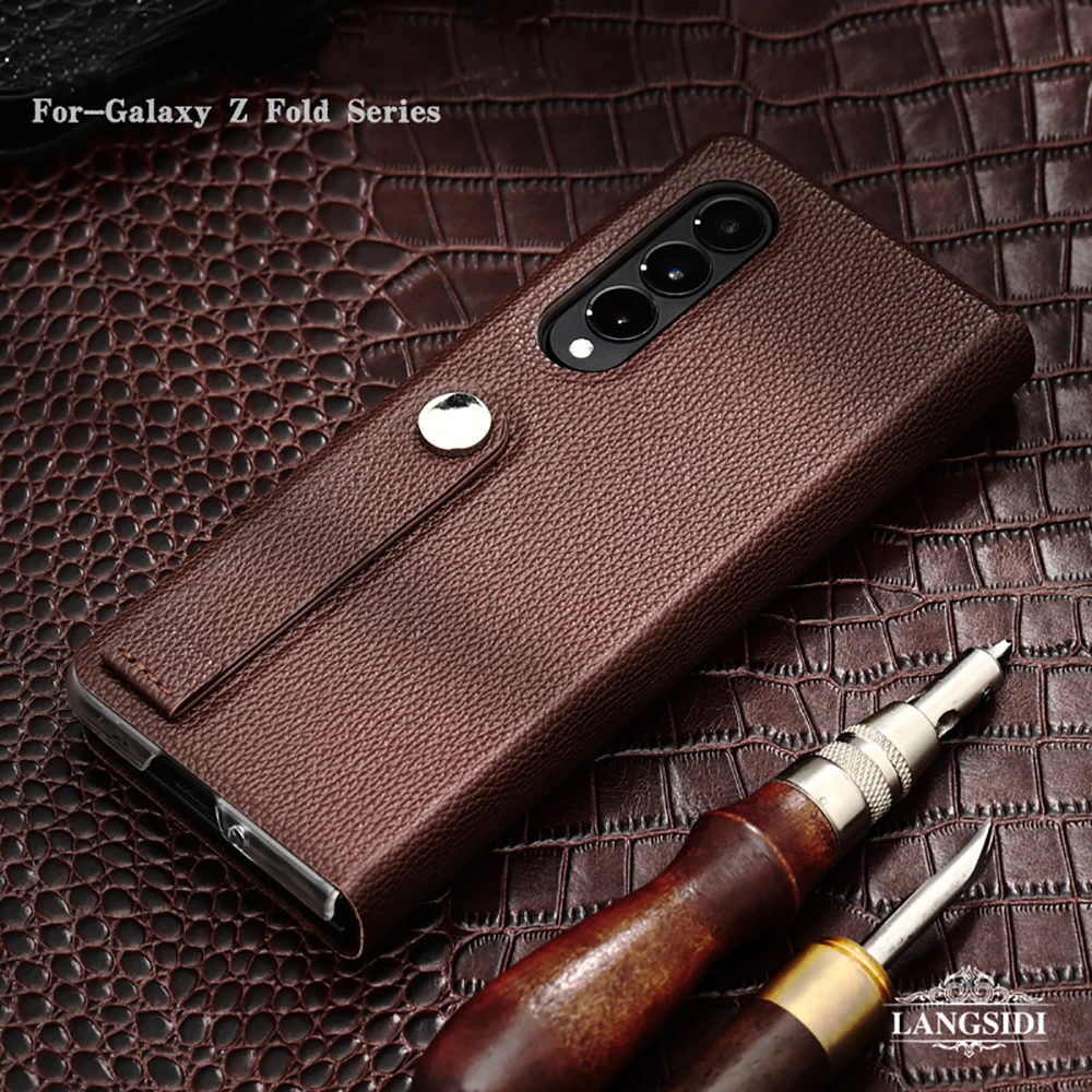 

Складной чехол-книжка LANGSIDI из натуральной кожи с магнитной застежкой для Samsung Galaxy Z, складной 4 складной противоударный Роскошный чехол для Z Fold4 Fundas