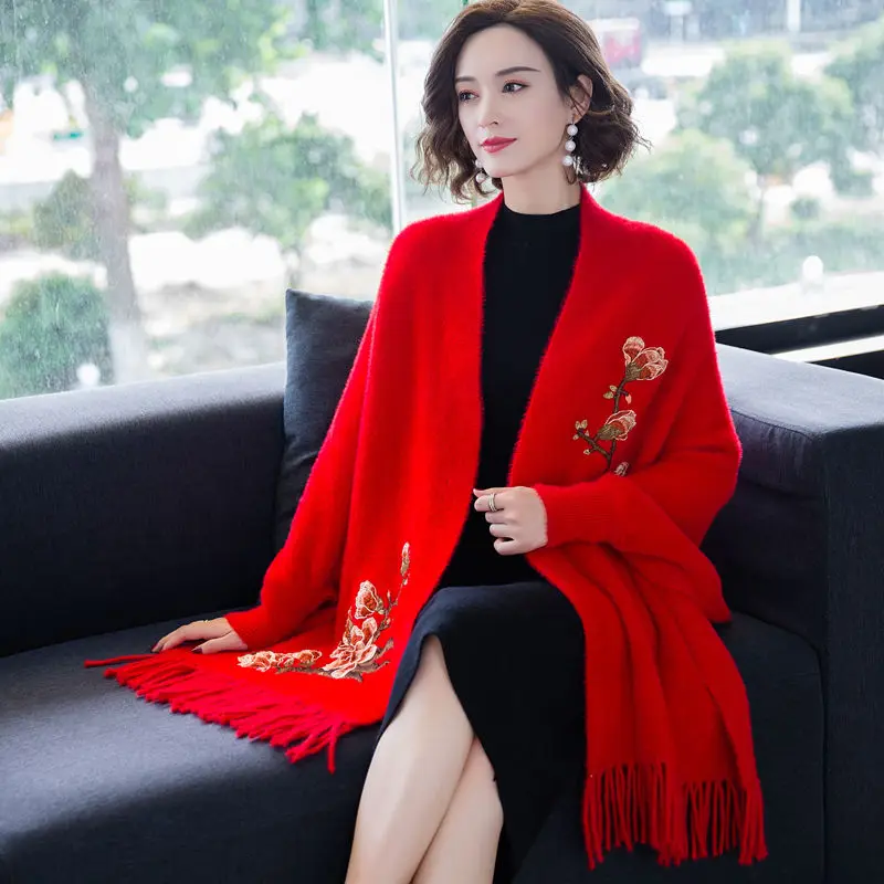 Autumn and winter poncho women mink velvet shawl coat mid-length fringed scarf cloak cape cheongsam knitted cardigan coat female
Autumn and winter poncho women mink velvet shawl coat mid-length fringed scarf cloak cape cheongsam knitted cardigan coat female