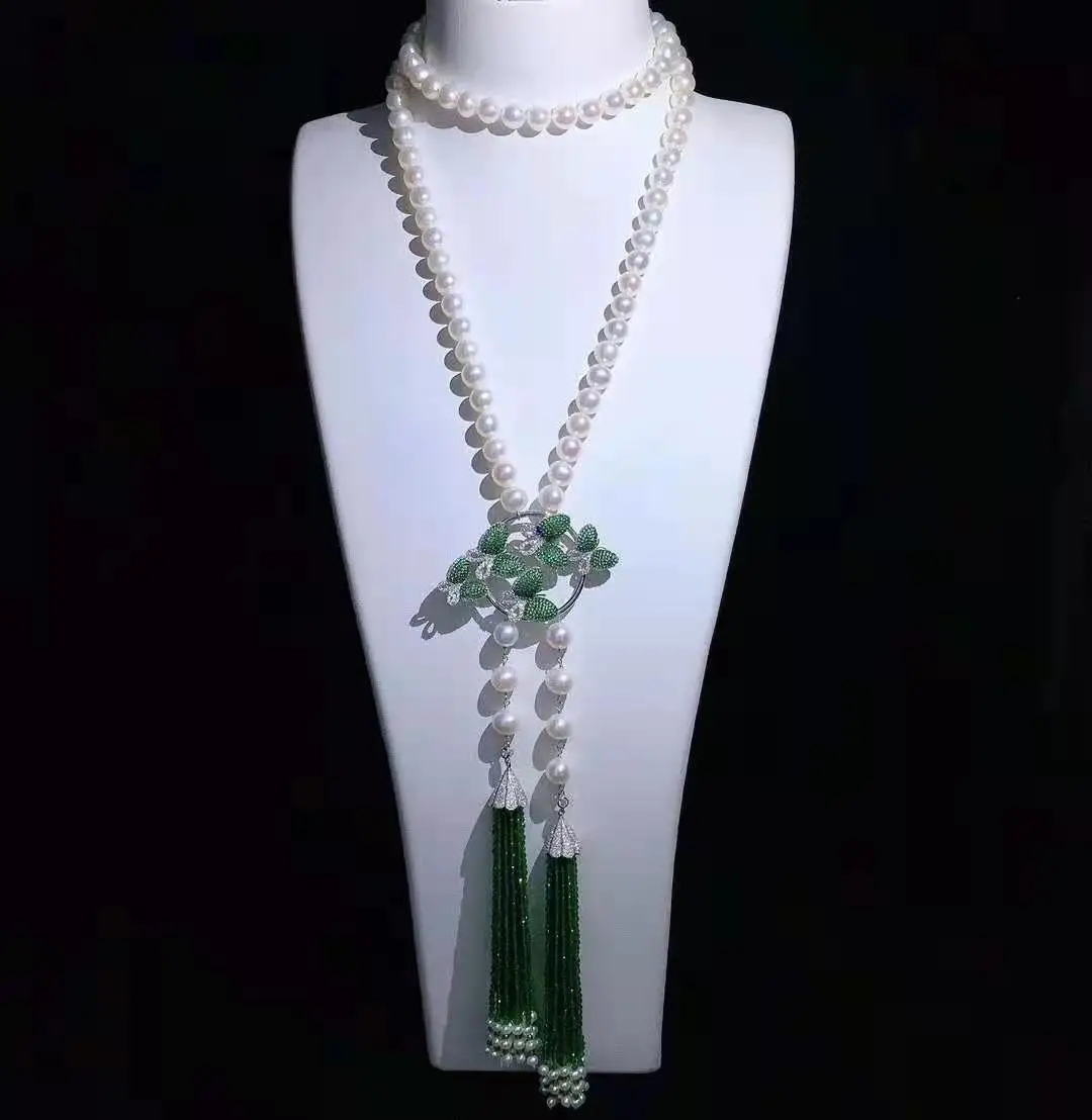 2 rows 8-9mm freshwater cultured pearl glass tassels micro inlay zircon accessories sweater necklace long 80cm
2 rows 8-9mm freshwater cultured pearl glass tassels micro inlay zircon accessories sweater necklace long 80cm