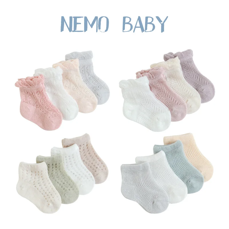 

4 Pairs Children's Socks Summer Ultra-thin Baby Sock Mesh Combed Cotton Boys and Girls Boneless Baby Sock Baby Girl Socks