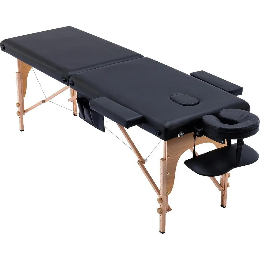 

Портативный массажный стол, кровать для массажа, Размер 29 фунтов, максимальный вес, 2 секции, складная кровать для татуировок с сумкой для переноски аксессуаров, черный цвет
