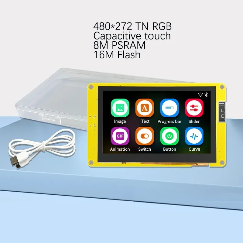 ESP32-S3 HMI 8M PSRAM 16M Flash Arduino LVGL WIFI&Bluetooth 4.3" 480*270 Smart Display Screen 4.3 inch RGB LCD TFT Module
ESP32-S3 HMI 8M PSRAM 16M Flash Arduino LVGL WIFI&Bluetooth 4.3" 480*270 Smart Display Screen 4.3 inch RGB LCD TFT Module
