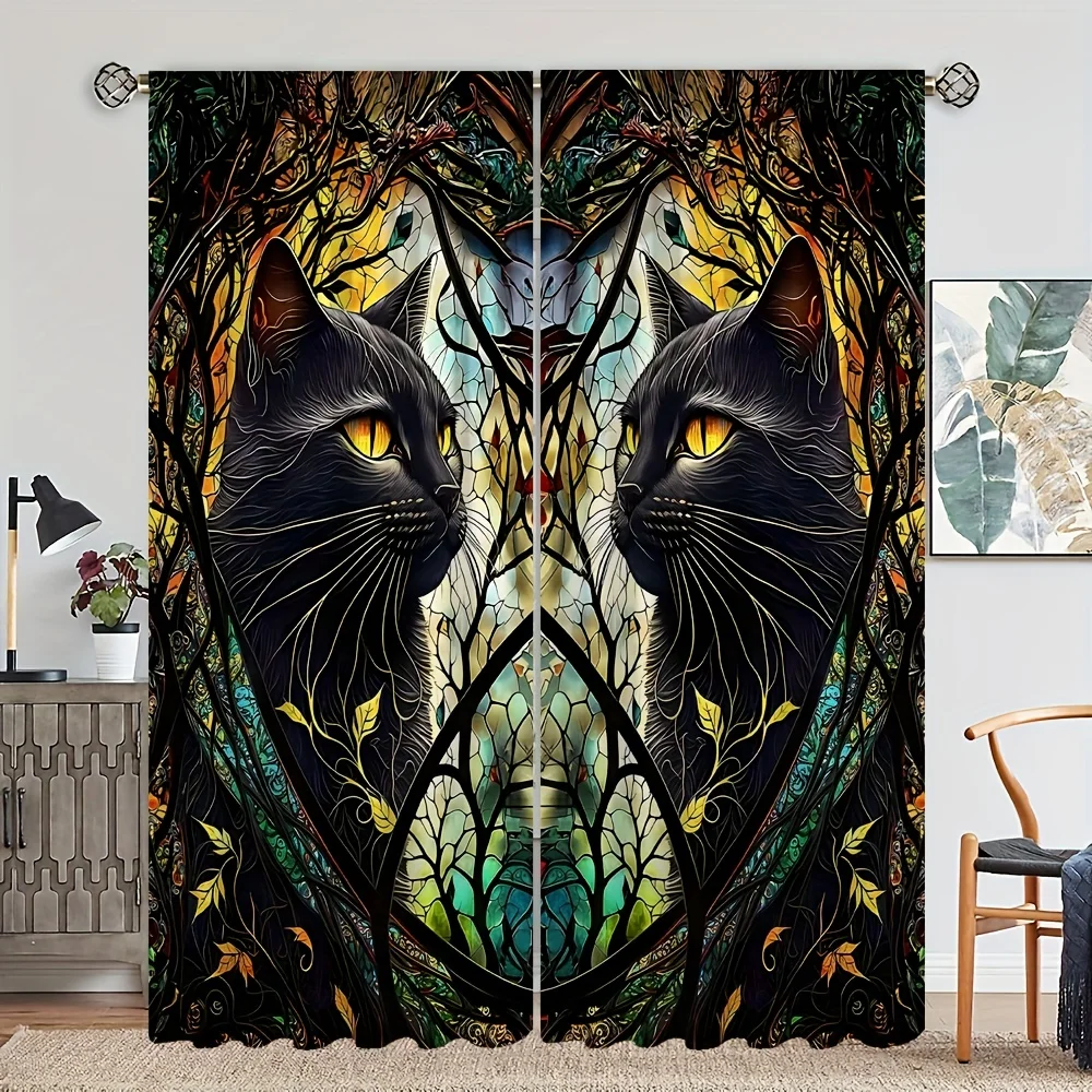 2pcs Black Golden Cartoon Cat Style Curtain Rod Pocket Curtain Perfect For Bedroom Office Kitchen Living Room Study Home Decor
2pcs Black Golden Cartoon Cat Style Curtain Rod Pocket Curtain Perfect For Bedroom Office Kitchen Living Room Study Home Decor