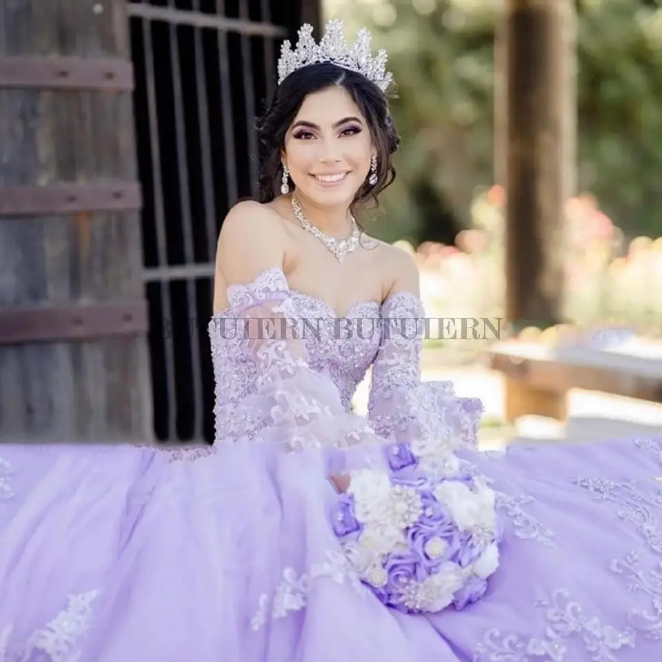 

2022 Purple Quinceanera Dresses Sweetheart Applique Ball Gown Girls Pageant Gowns Vestidos De 15 Años