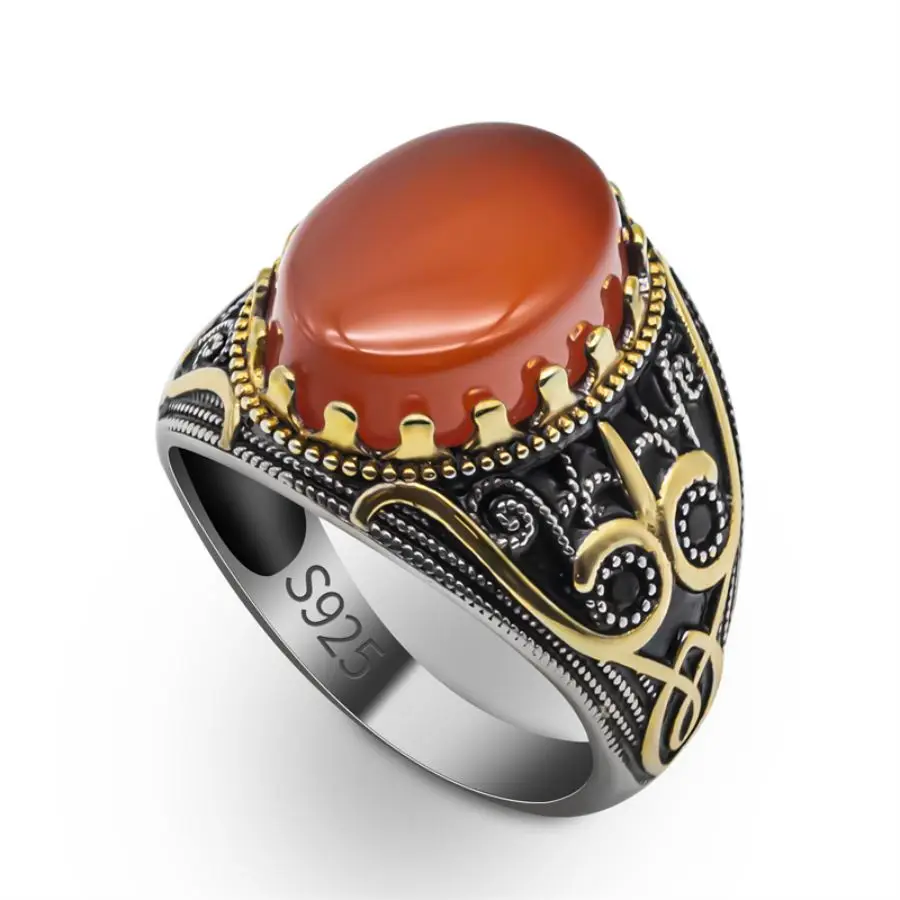 Wholesale Real 925 Sterling Silver Male Ring Vintage Turkish Hand Ring Natural Agate Stone Man Rings Yellow Gold Plating Rings
Wholesale Real 925 Sterling Silver Male Ring Vintage Turkish Hand Ring Natural Agate Stone Man Rings Yellow Gold Plating Rings