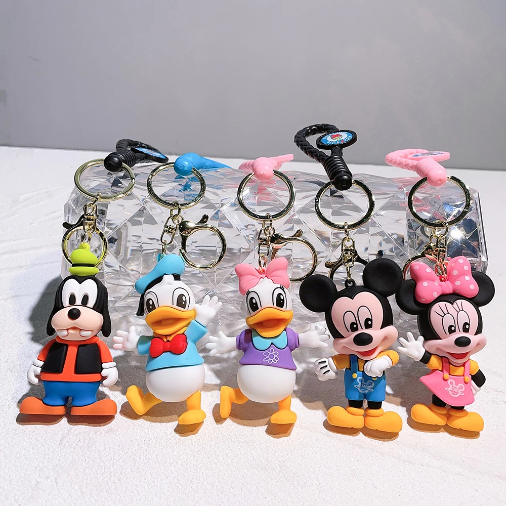 

New Anime Cartoon Mickey Mouse Minnie Figure Keychains Donald Duck Piglet Key Chain Model Kid Toy Kawaii Children Gift