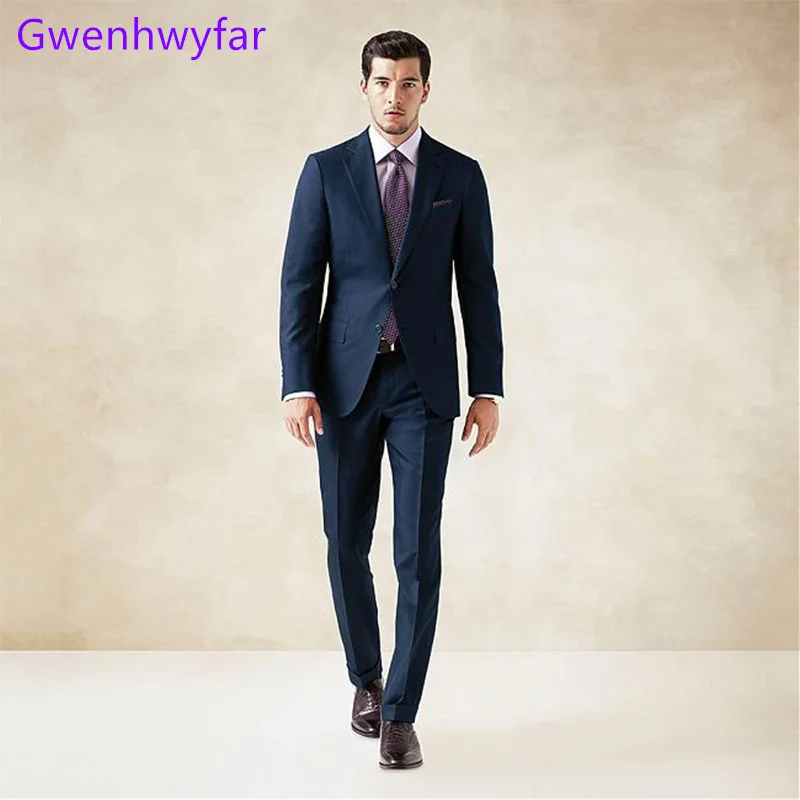 

Gwenhwyfar Fall 2022 Men Suit Set Jacket and Pants Notch Lapel Slim Fit Classic Blue 2 Piece Wedding Suit Groom Business Tuxedo