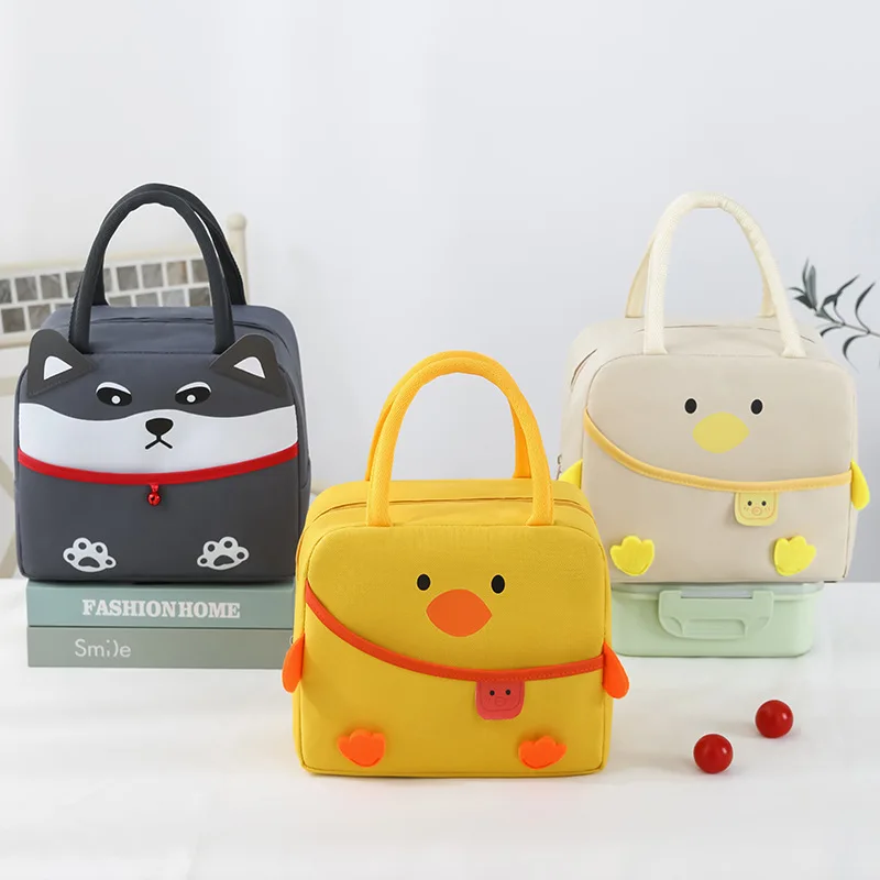 

Cute Cartoon High-capacity Lunch Bag Thermal Insulated Canvas Tote Pouch Kid School Bento Container Portable Picnic Food Storage