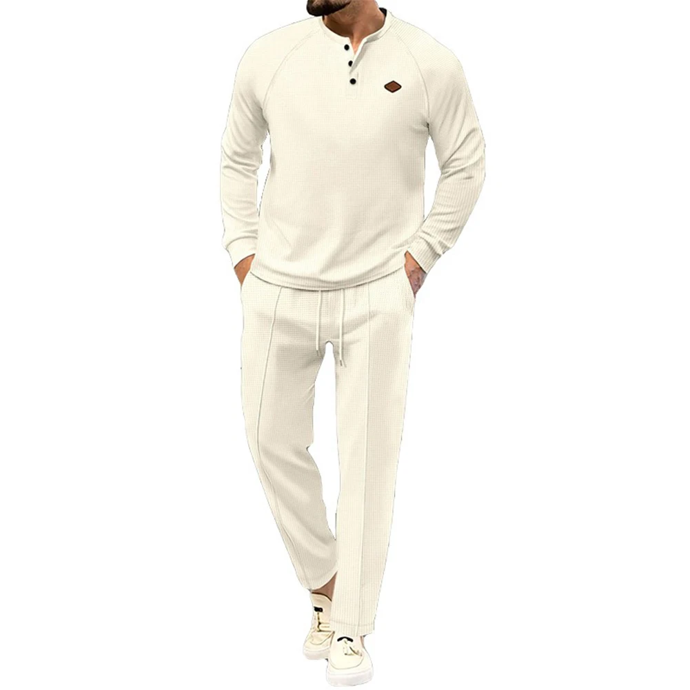 

Comfy Fashion Set Set Men O Neck Regular Slight Stretch Solid Color Sports Suit Spring Trousers Autumn Vacation