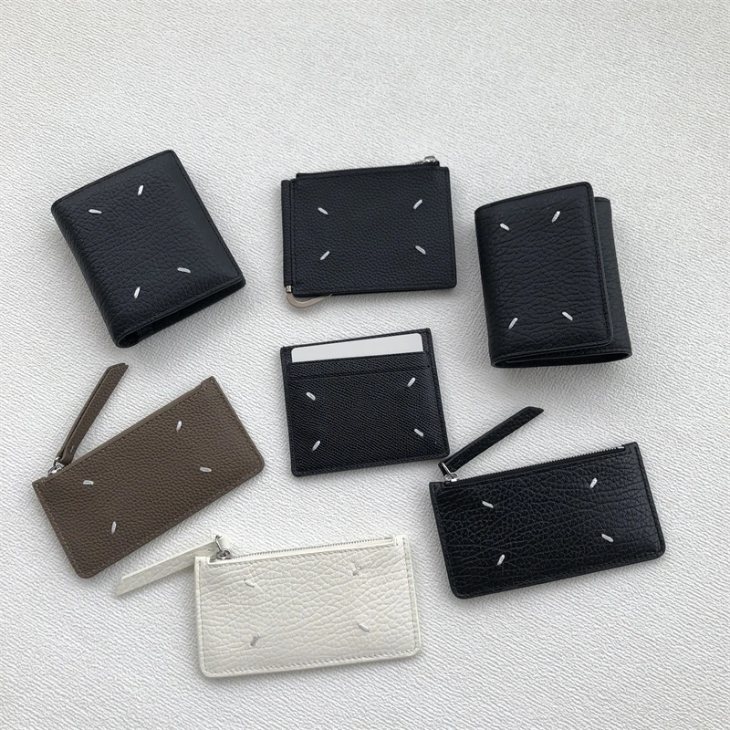 

MM6 Unisex Black Bark Textured Simple Tri-fold Wallet Bi-fold Card Holder Card Holder