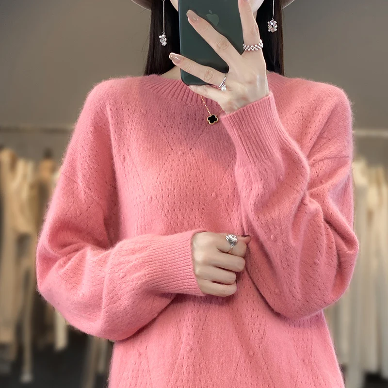 

Женский свитер 2023, пуловер с круглым вырезом и длинным рукавом, норковый кашемир, 4 цвета, Осень-зима, утепленный, Деловой, Повседневный, свободный, теплый, мягкий