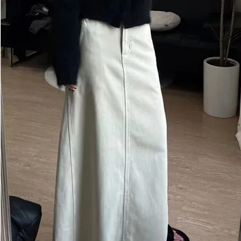 Saia de Brim Branca Casual Coreana: O Estilista Must-Have para o Verão 10 Vintage Bleached white Plain Denim Skirt Maxi A-line Women Raw Hem Long Jeans Dress Casual Ladies 2023 Y2k Clothes