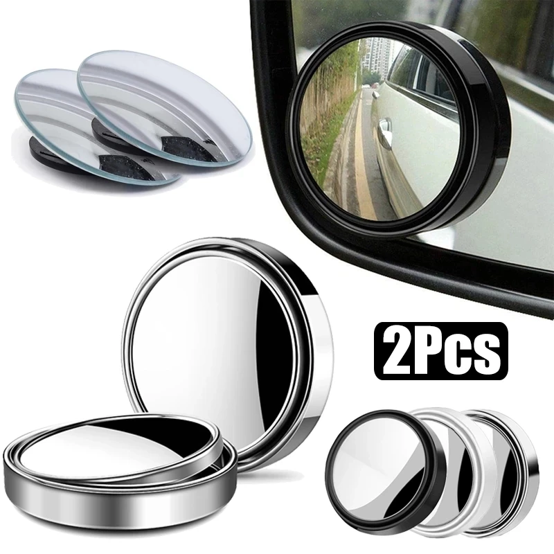 

2 Pcs Car Suction Cup Mount Auxiliary Rearview Mirror 360 Degree Rotating Wide-angle Round Frame Blind Spot Mirror