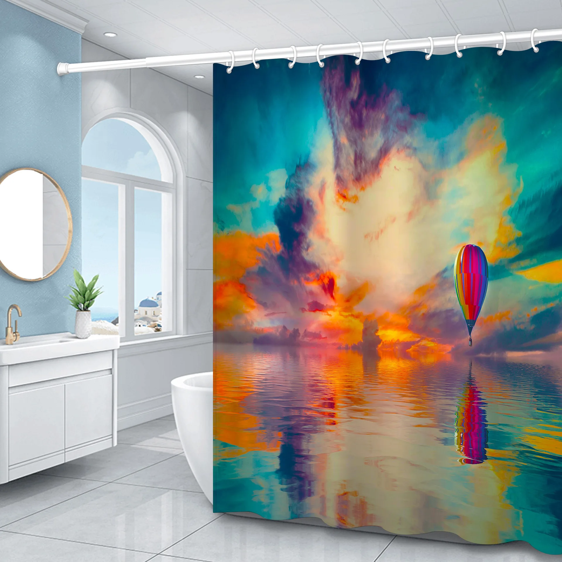 Sunset on The Sea and Hot Air Balloon Shower Curtain Sun Rays Reflection on The Sea Colorful Sky Picture Bathroom Curtains Sets
Sunset on The Sea and Hot Air Balloon Shower Curtain Sun Rays Reflection on The Sea Colorful Sky Picture Bathroom Curtains Sets