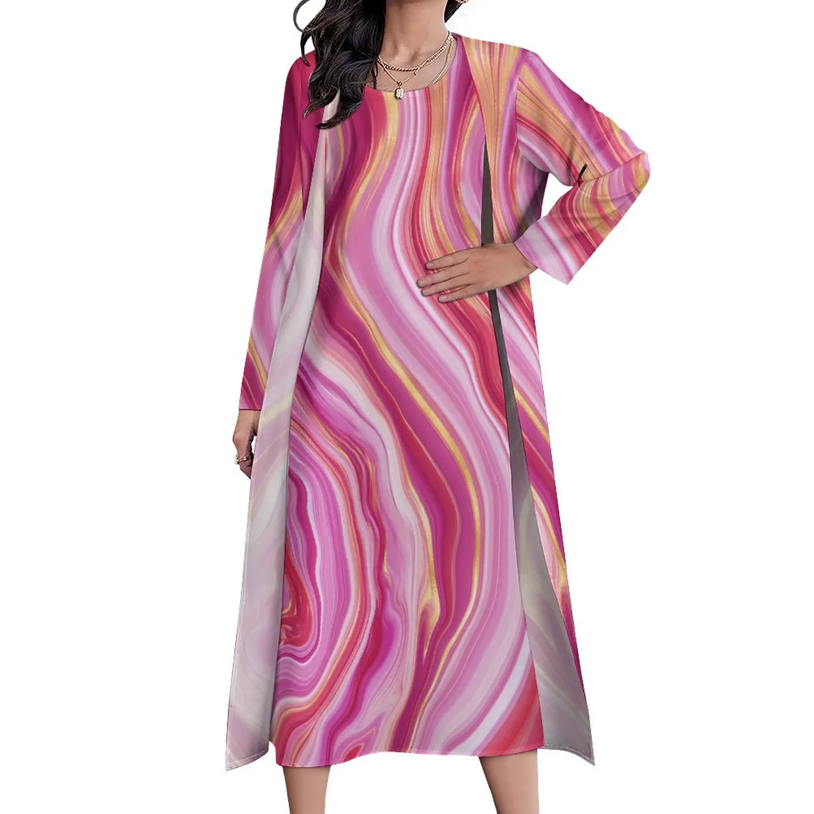 Marble Print Dress Pink Liquid Vintage Maxi Dress Streetwear Casual Long Dresses Female Long Sleeve Custom Big Size Clothes
Marble Print Dress Pink Liquid Vintage Maxi Dress Streetwear Casual Long Dresses Female Long Sleeve Custom Big Size Clothes