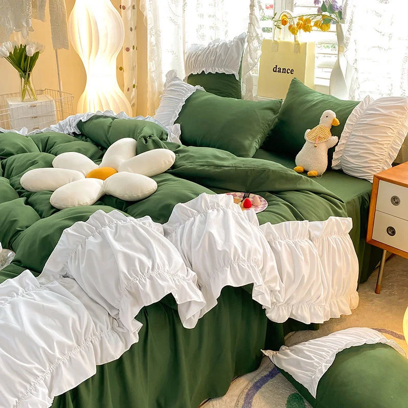 Romantic Princess Green Lace Quilt Cover Set Girls Woman Solid Color Bed Skirt Sheet Decor Bedroom Home Textiles
Romantic Princess Green Lace Quilt Cover Set Girls Woman Solid Color Bed Skirt Sheet Decor Bedroom Home Textiles