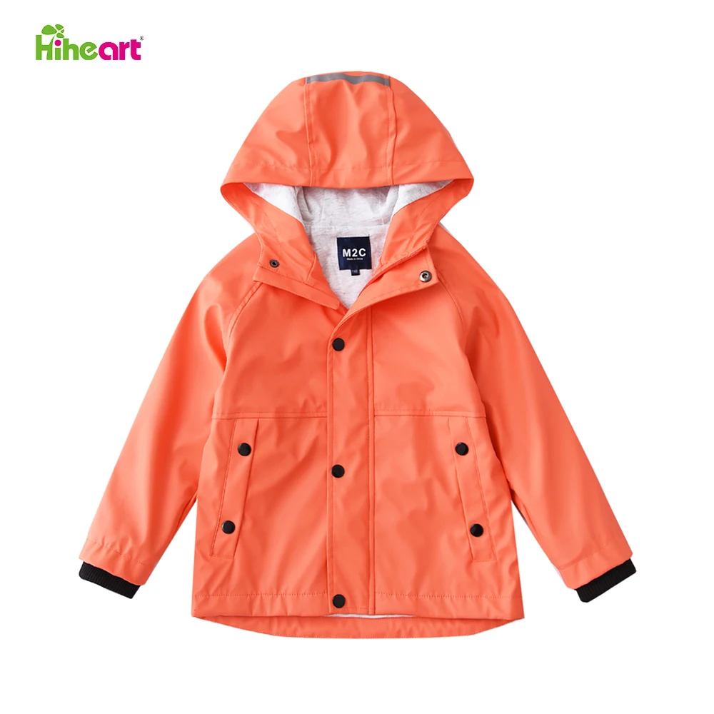 

Hiheart 3-9T Kids Boys Girls Jackets Cotton Lined Waterproof Hooded Windbreaker Rain Jackets PU Outerwear Spring Autumn Clothes