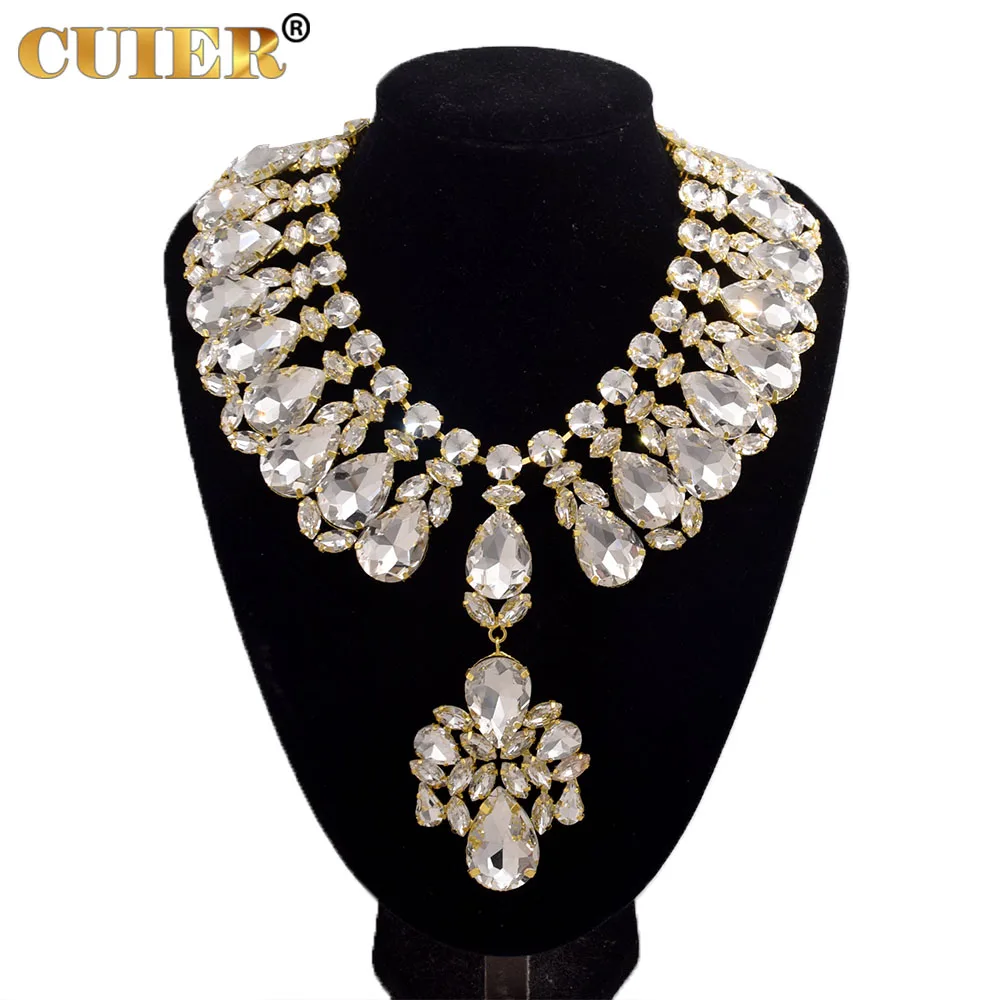 

CUIER Crystal Glass Long Necklace for Wedding Big Pendant Gorgeous Women Choker Jewelry Good Quality TV Show Accessories