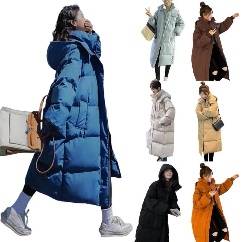 

Женская утолщенная длинная пуховая куртка, зимнее пуховое пальто, пуховики макси-длины с капюшоном, теплое пальто, верхняя с