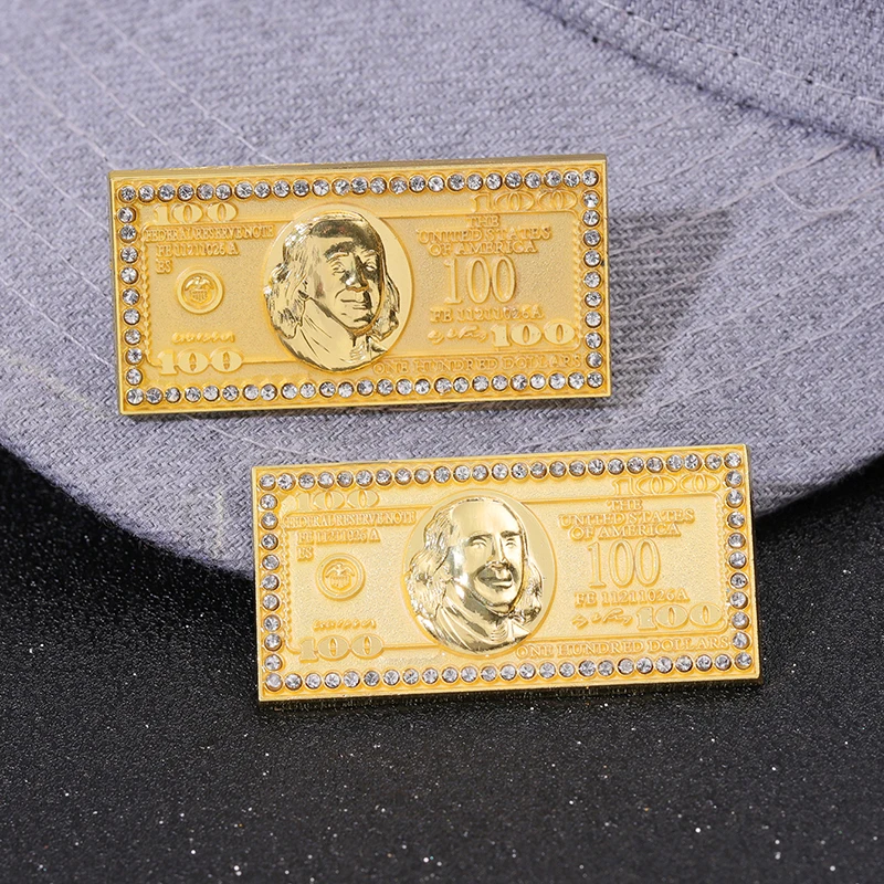 

100 Bills Enamel Pins Gold Color Money Creative Brooches Lapel Badge Clothes Shirt Collar Pin Backpack Decorative Accessories