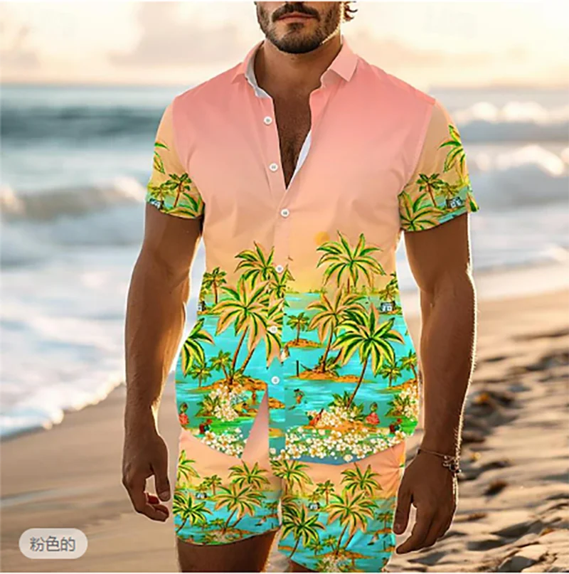 

Palm Tree Tropical Men's Degree 3D Printed Hawaiian Shirt and Shorts Set