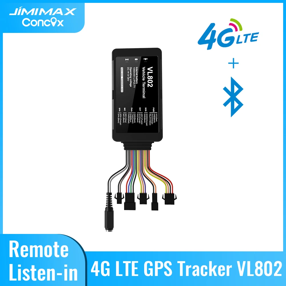 

JIMIMAX VL802 Vehicle Tracker 4G GPS Locator Two Way Talking Bluetooth Tracking Device For Car Fleet Management Anti-thieft APP