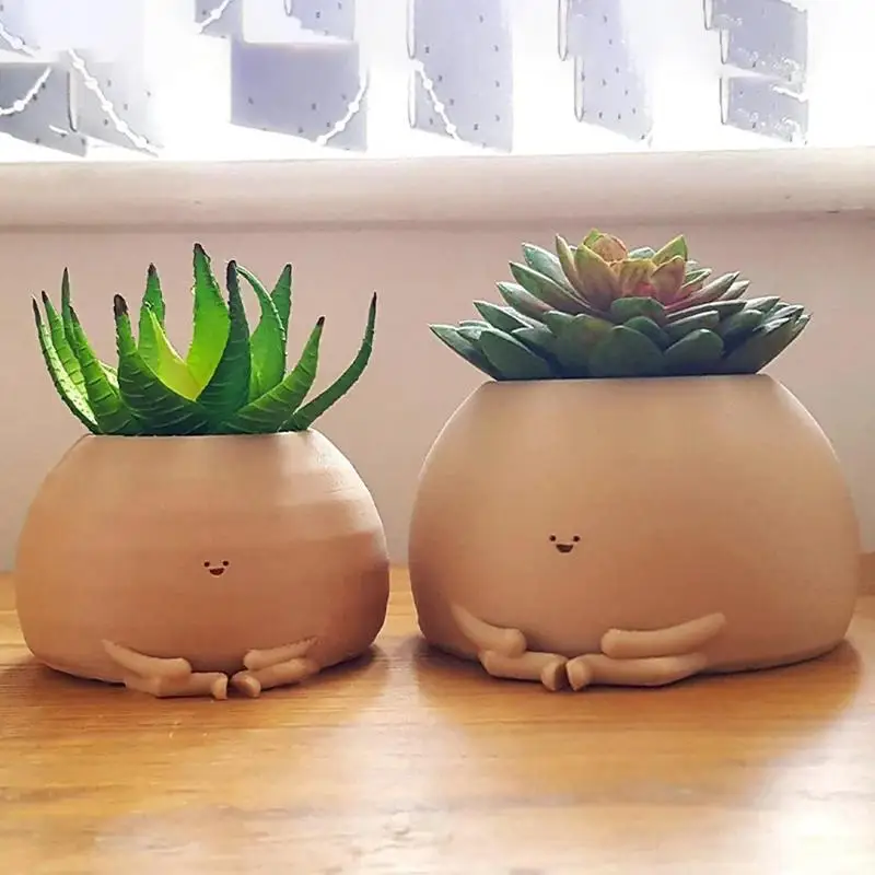 

Face Flower Pots Super Cute Sitting Yoga Flowerpot Indoor Cactus Succulent Vase Weather-Resistant Tabletop Planter For Home