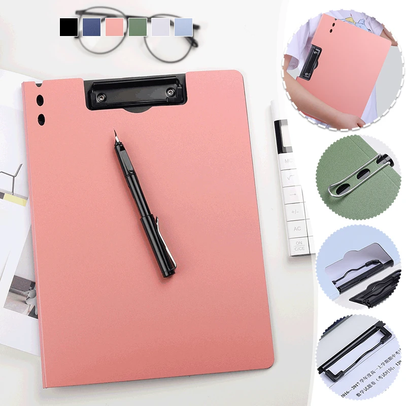 

A4 File Folder Clipboard Writing Pad Memo Clip Board Paper Holder Double Clips Test Paper Storage Organizer Office Stationary