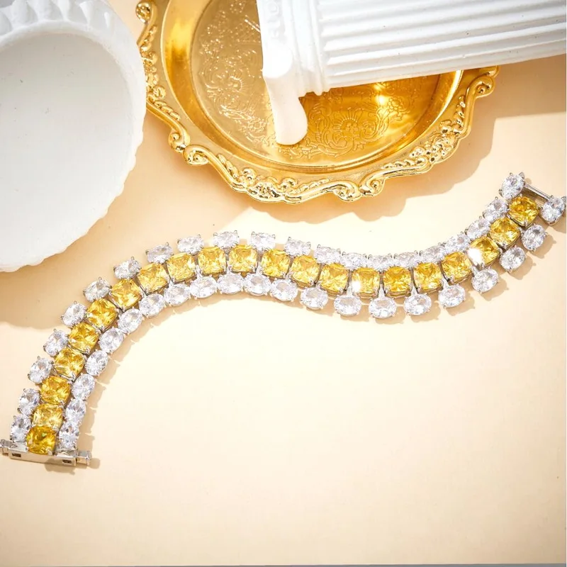 Europe America Fashion Style High-end Bracelet Women Lady Row Inlay Yellow Square Cubic Zircon Silver Color Wide Chain
Europe America Fashion Style High-end Bracelet Women Lady Row Inlay Yellow Square Cubic Zircon Silver Color Wide Chain