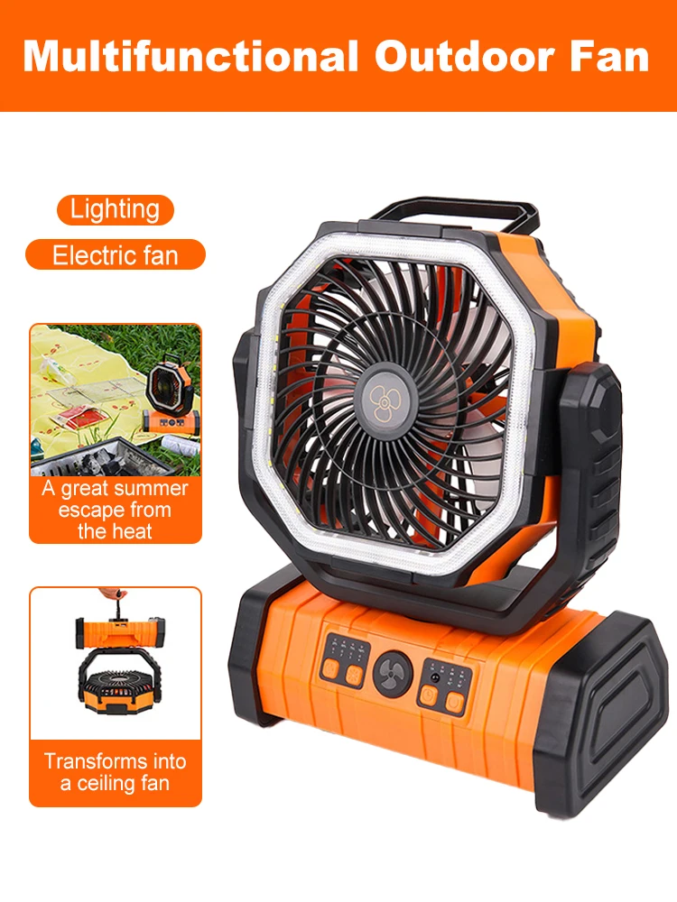 

20000mAh Battery Operated Fan Portable Rechargeable Desk/Camping Fan with LED Light and Hook Outdoor Fan for Tent Car Trip