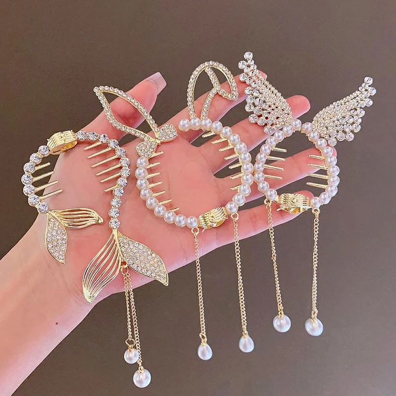 New Pearl Tassel Rhinestone Luxury Fish Wings Rabbit Ear Round Bun Hair Claw Kids Headware Hair Accessories
New Pearl Tassel Rhinestone Luxury Fish Wings Rabbit Ear Round Bun Hair Claw Kids Headware Hair Accessories