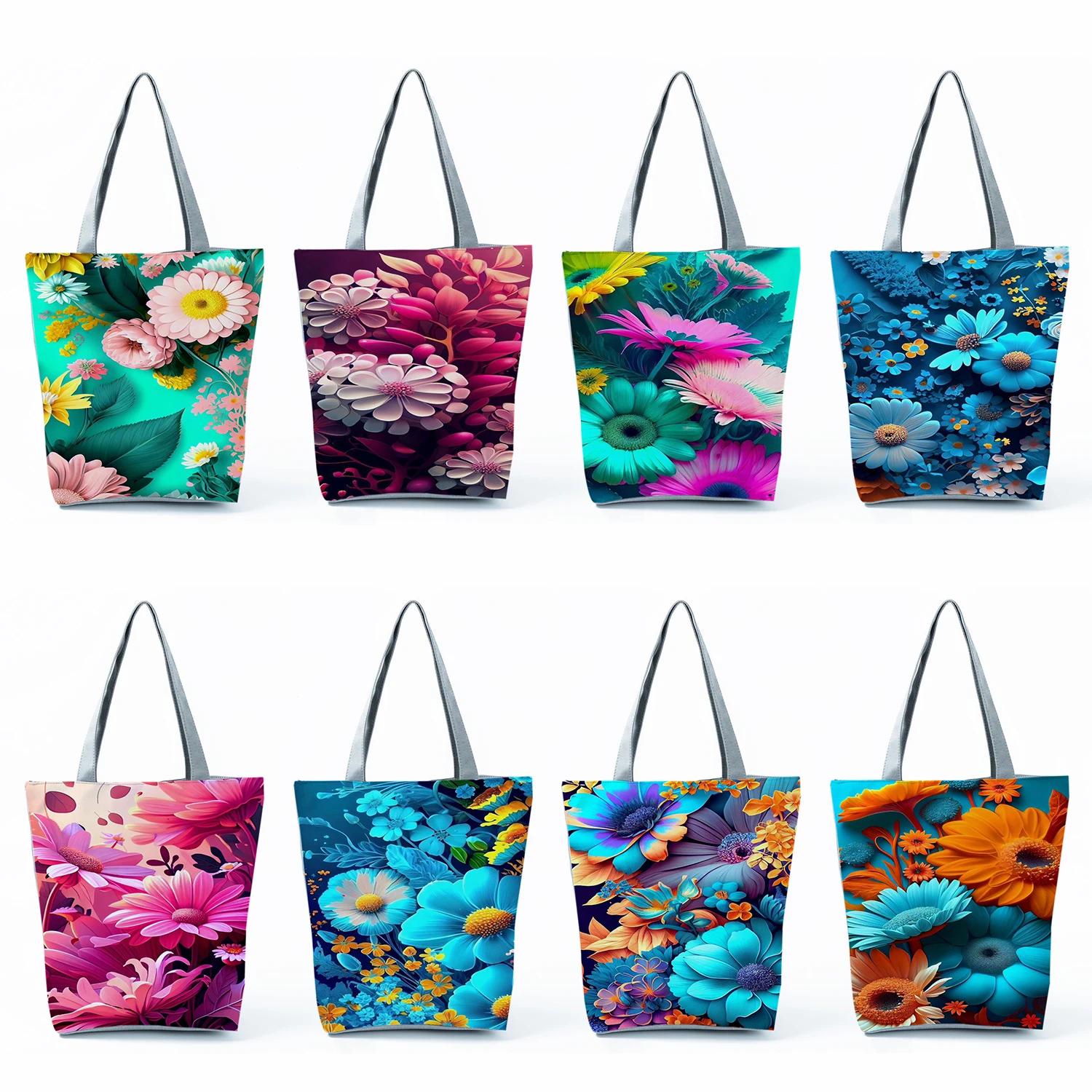 

Beach Traveling Fashion Printed houlder Bag High Capacity Shopping Bag Eco Reusable Bright Colors Flower Design Women Handbags