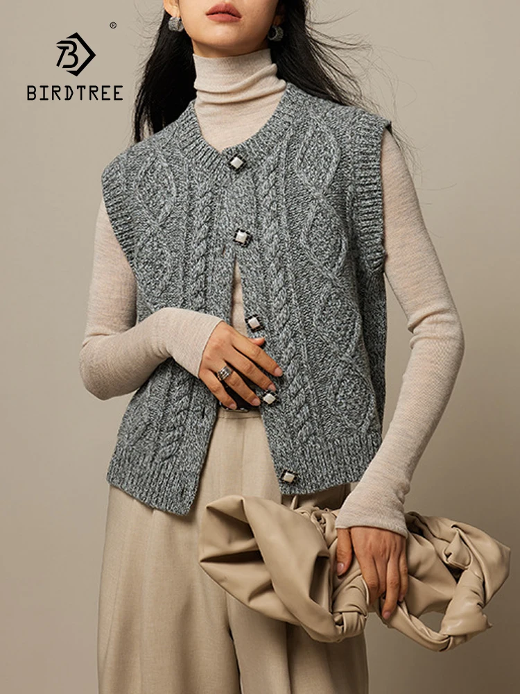 Birdtree 100%Wool Retro Twisted Thickened Vest Women's Versatile Layered Single Breasted Knitted Sleeveless Tank Top T3D7101QC
Birdtree 100%Wool Retro Twisted Thickened Vest Women's Versatile Layered Single Breasted Knitted Sleeveless Tank Top T3D7101QC