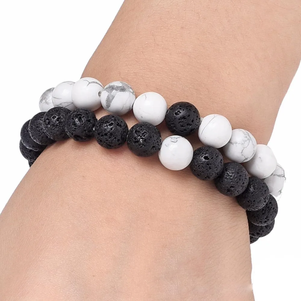 Volcanic Stone White Howlite Beaded Couple Bracelets Frosted Black Onyx Friendship Bracelet & Bangle Gift
Volcanic Stone White Howlite Beaded Couple Bracelets Frosted Black Onyx Friendship Bracelet & Bangle Gift