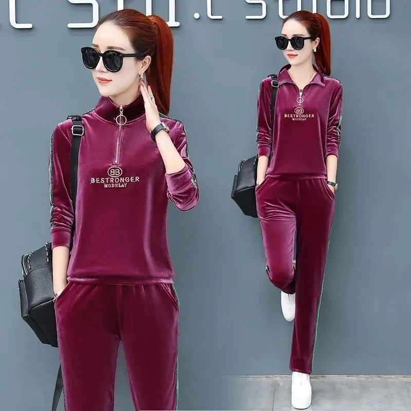 Women Gold Velvet Sportswear Sets Spring Autumn Stand Collar Casual Tracksuit Two Piece Sets Suits Female Sweatshirt + Pants Set
Women Gold Velvet Sportswear Sets Spring Autumn Stand Collar Casual Tracksuit Two Piece Sets Suits Female Sweatshirt + Pants Set