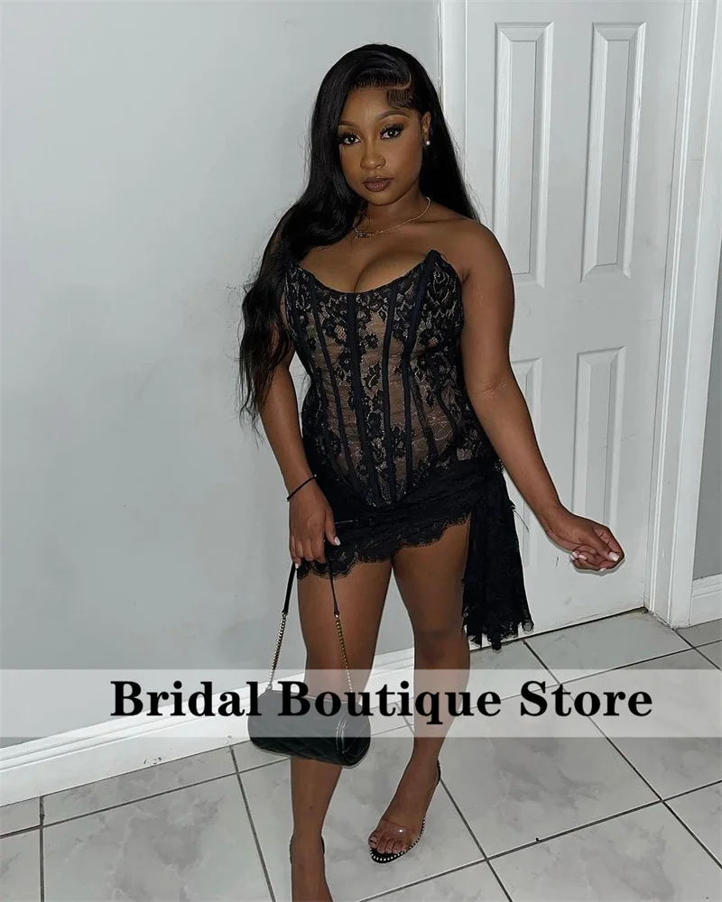 Sexy Black Lace Short Prom Dresses Illusion Birthday Mini Cocktail Party Gowns Robe De Bal Custom Lace-Up Back Custom-Made
Sexy Black Lace Short Prom Dresses Illusion Birthday Mini Cocktail Party Gowns Robe De Bal Custom Lace-Up Back Custom-Made