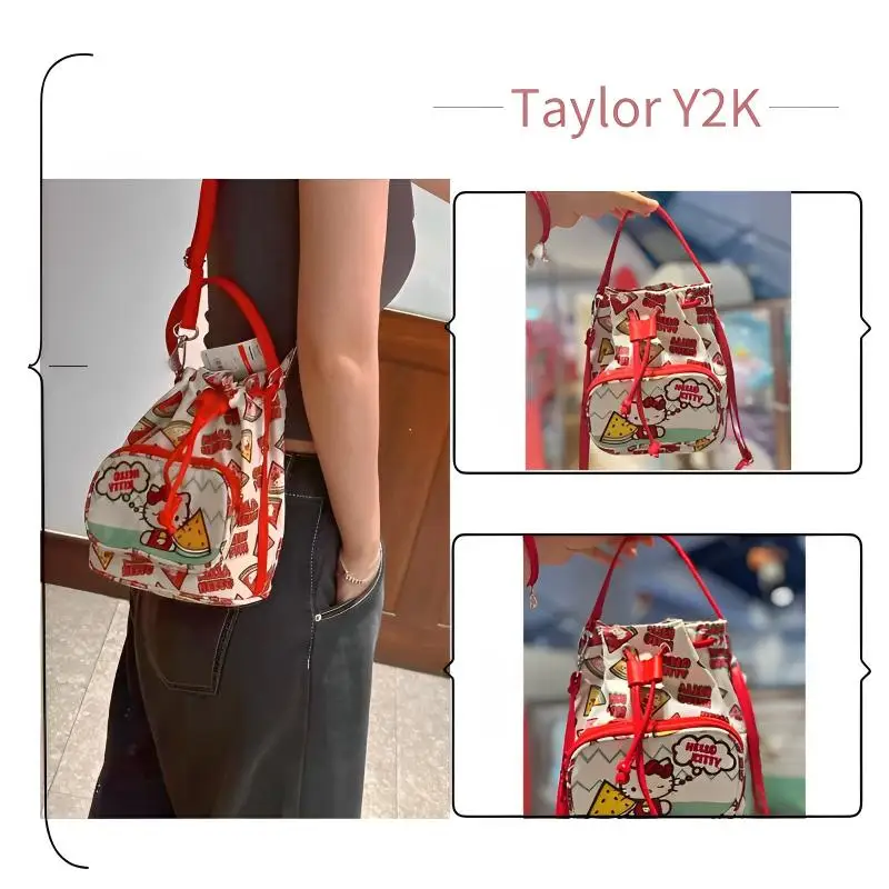 Sanrio Hello Kitty Bucket Bag Anime Figure Kawaii Crossbody Shoulder Bag Fashion High Beauty Printed Drawstring Women's Handbag
Sanrio Hello Kitty Bucket Bag Anime Figure Kawaii Crossbody Shoulder Bag Fashion High Beauty Printed Drawstring Women's Handbag
