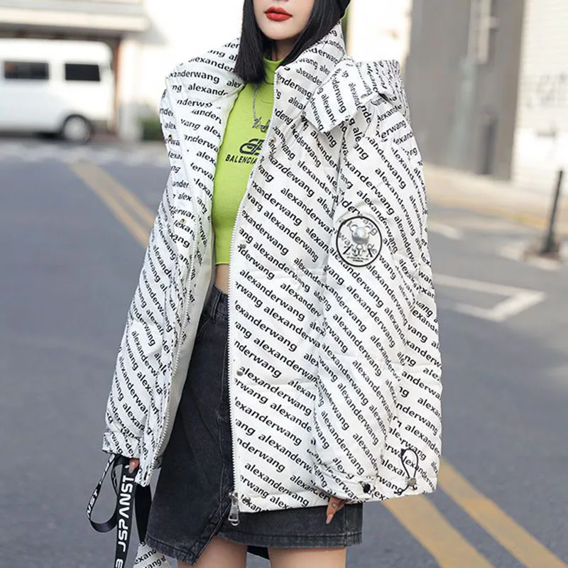 Korean Fashion Down Jackets Female Letter Print Hooded Parkas Women Winter Jacket Thicken Warm Cotton Padded Coat For Women 2024
Korean Fashion Down Jackets Female Letter Print Hooded Parkas Women Winter Jacket Thicken Warm Cotton Padded Coat For Women 2024