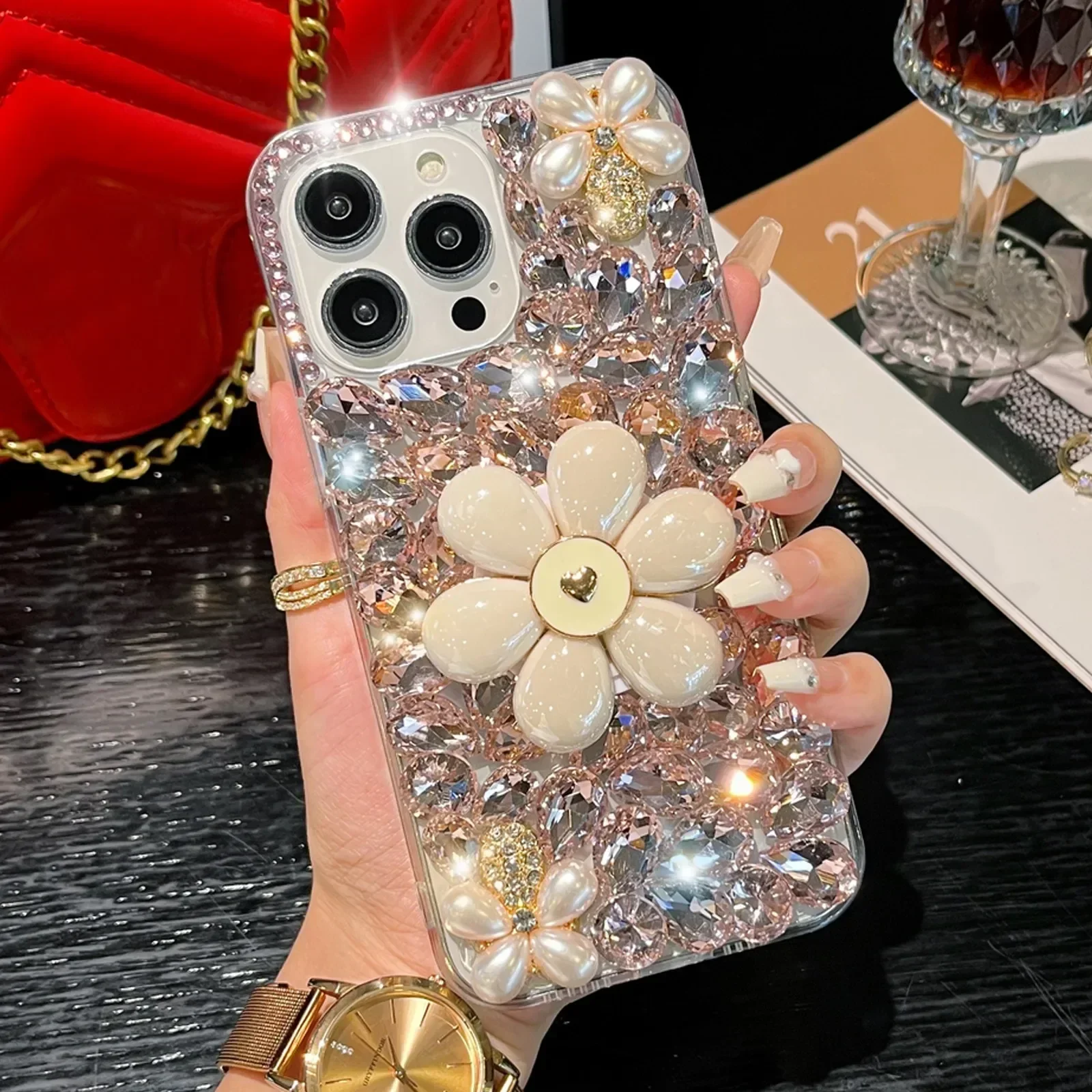 Phone Case with Diamond Chain Holder, Floral Pearl Bling, Rose, Cover for Huawei P50Pro, P40lite, Mate40, Honor 9X, 50, 60Pro
Phone Case with Diamond Chain Holder, Floral Pearl Bling, Rose, Cover for Huawei P50Pro, P40lite, Mate40, Honor 9X, 50, 60Pro
