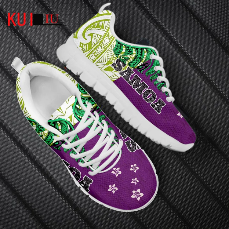 

KUILIU Women Plumeria Floral Flat Shoes Samoan Tribal Print Autumn Summer Comfort&Light Female Casual Shoe Mesh Sneakers