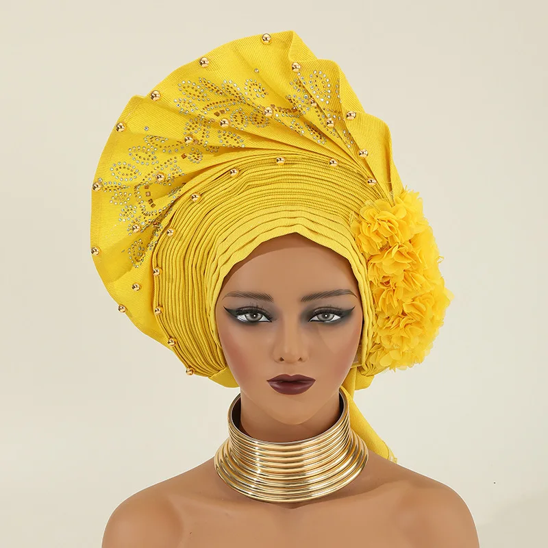 

African Cap Auto Gele Headtie Turban Woman Hat Already Made Aso Oke Wedding Bonnet Headwrap Bonnet Hijab Beaded Headband Nigeria