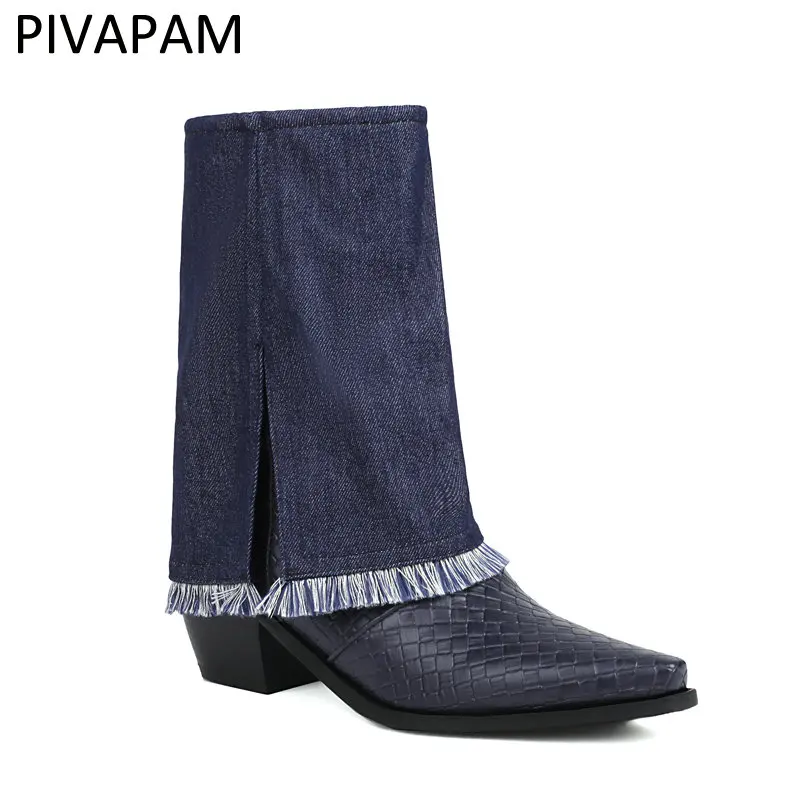 Womens Denim Ankle Boots Square Toe Pull on Ladies Knight Boots Blue Chunky Heels Platform Winter Goth Gothic Shoes Woman
Womens Denim Ankle Boots Square Toe Pull on Ladies Knight Boots Blue Chunky Heels Platform Winter Goth Gothic Shoes Woman