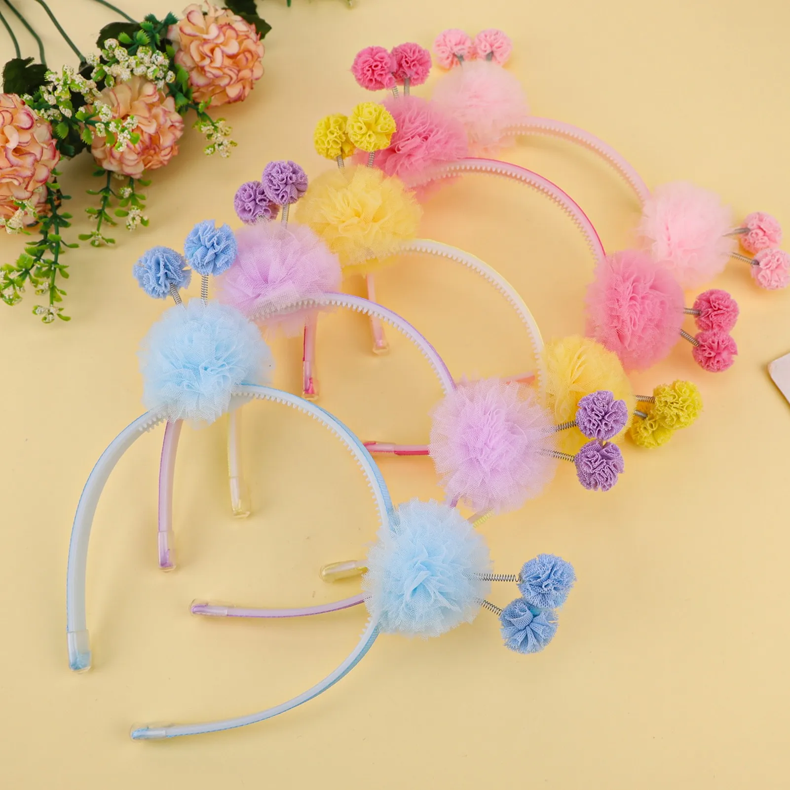 

Cute Double Fluffy Ball Headband Solid Colors Elastic Pom Pom Ears Head Hoop Hair Bands Fashion Hair Accessories Wholesale