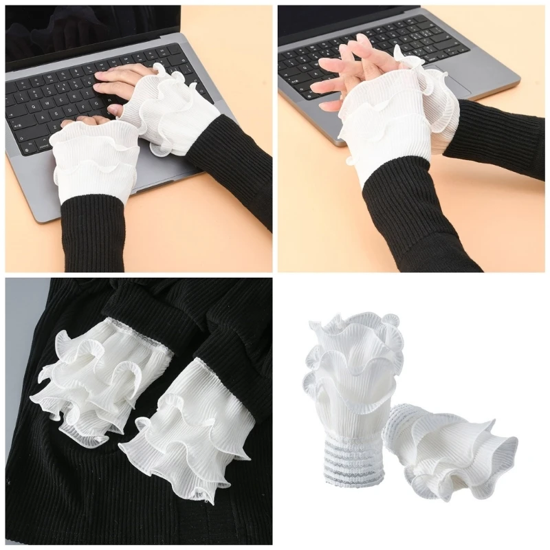 

Ruffle Cuffs Decorative Sleeves for Sweater Removable False Sleeves Cuff Extension Clothing Wrist Decors Arm Decors