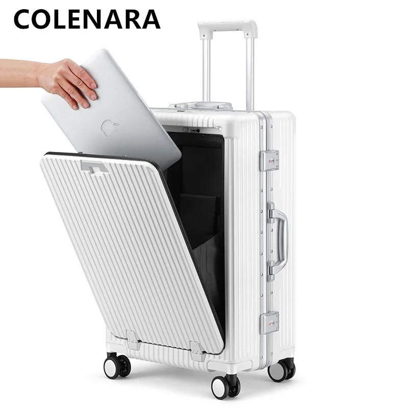 

COLENARA 18"20"24 Inch Luggage New Boys Before Opening Multifunctional Trolley Case Aluminum Frame Boarding Box Rolling Suitcase
