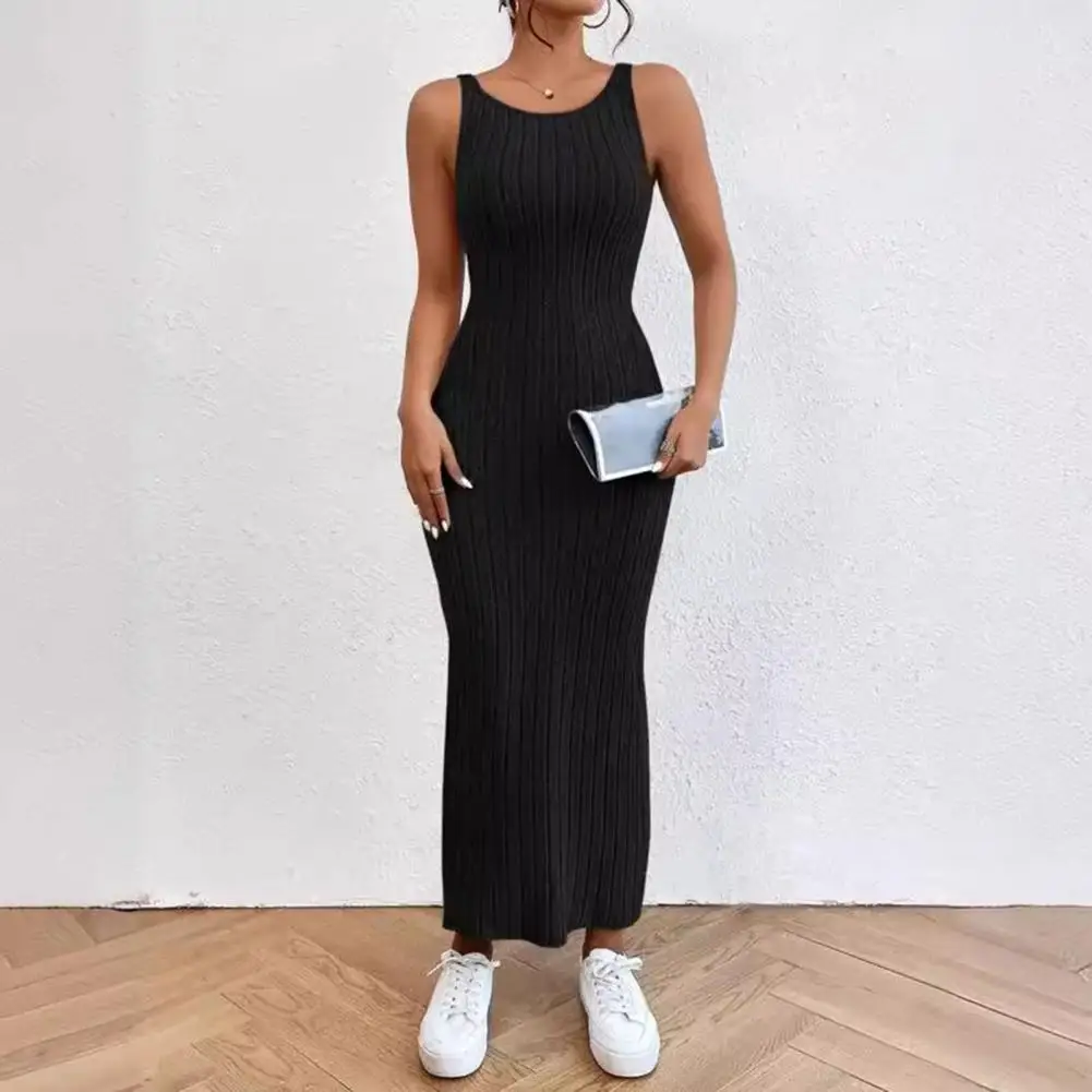 

Women Dress Elegant Striped Maxi Dress For Women O Neck Sundress With Slim Waist Backless Summer Vacation Dress Chic For Any