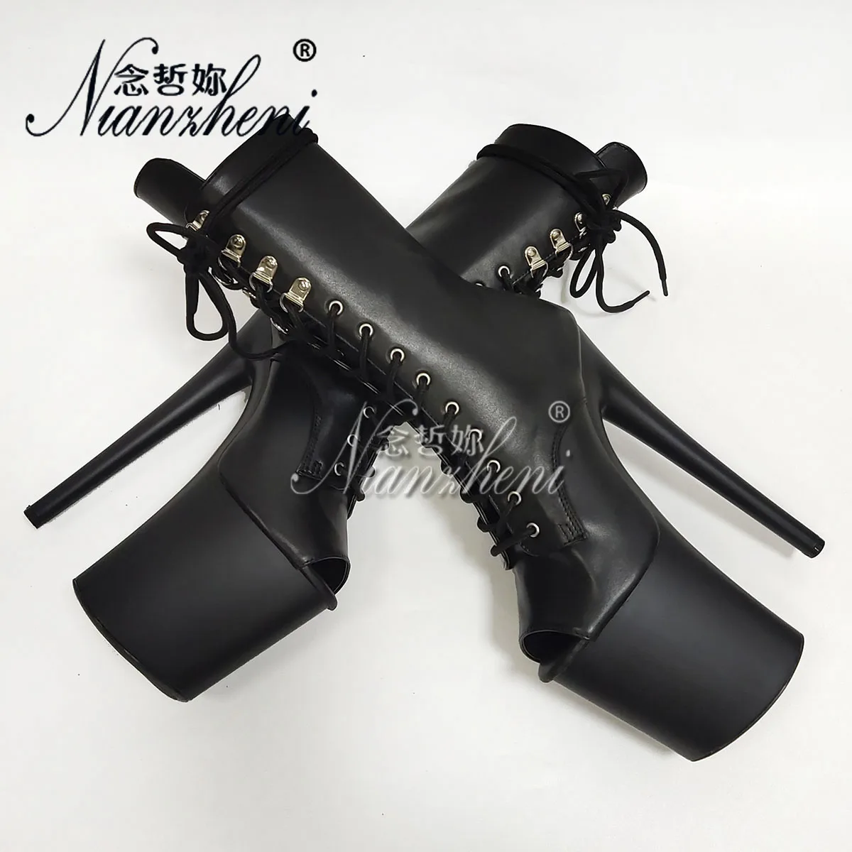 

Exotic 20cm Black Matte Pole Dance Shoes Ankle Boots Sexy 8Inch Women Platform Peep Toe Catwalk Stripper Thin Heels Gothic Show