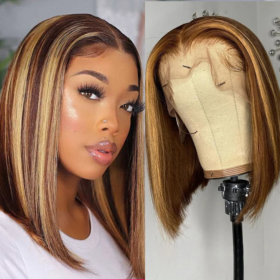 Highlight Short Bob Wig Straight Transparent Lace Frontal Human Hair Wigs For Women Honey Blonde Ombre Highlight 13x4 Lace Wig
Highlight Short Bob Wig Straight Transparent Lace Frontal Human Hair Wigs For Women Honey Blonde Ombre Highlight 13x4 Lace Wig